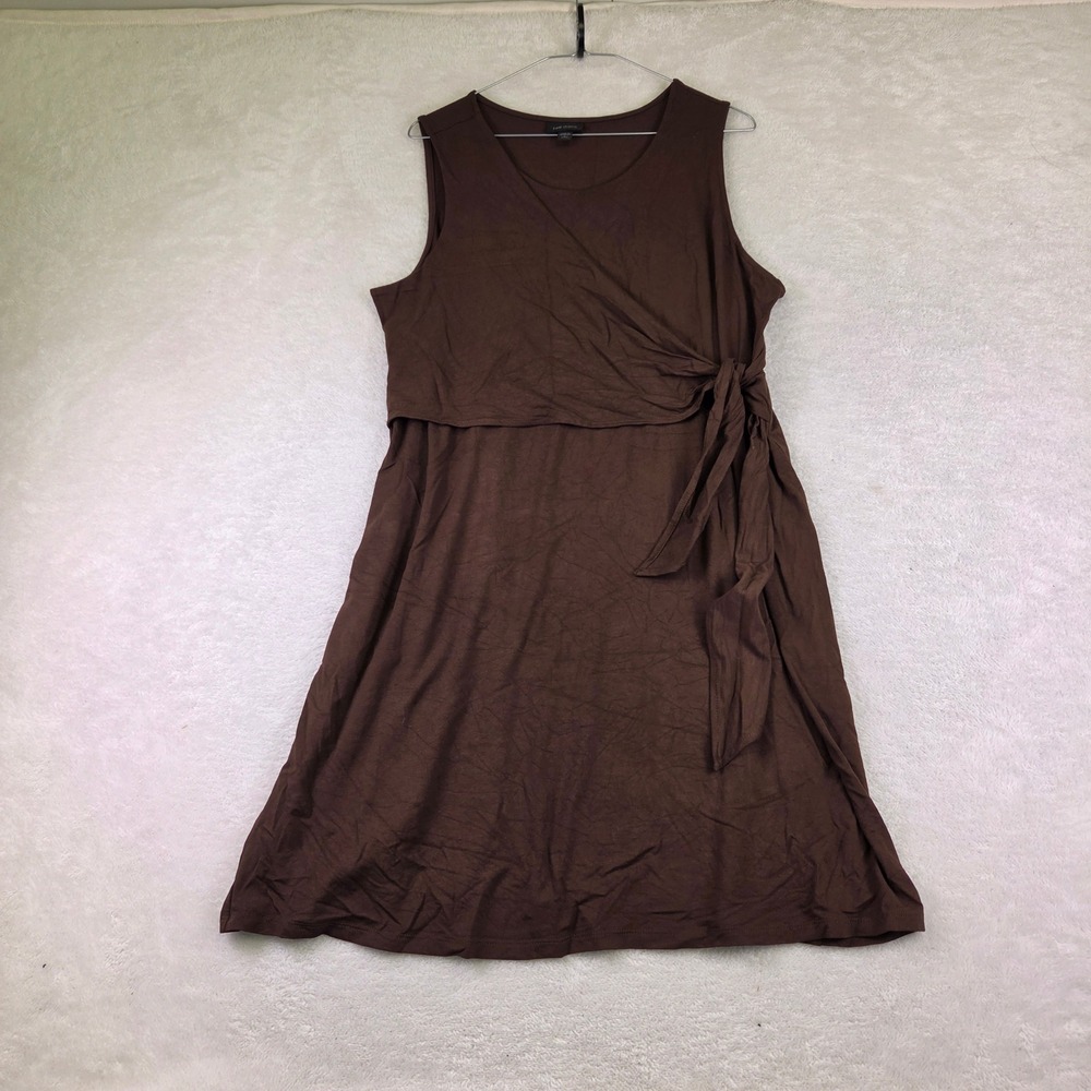 J. Jill Wearever Brown Faux Wrap Side Tie Sleeveless Knit Dress Petite Large
